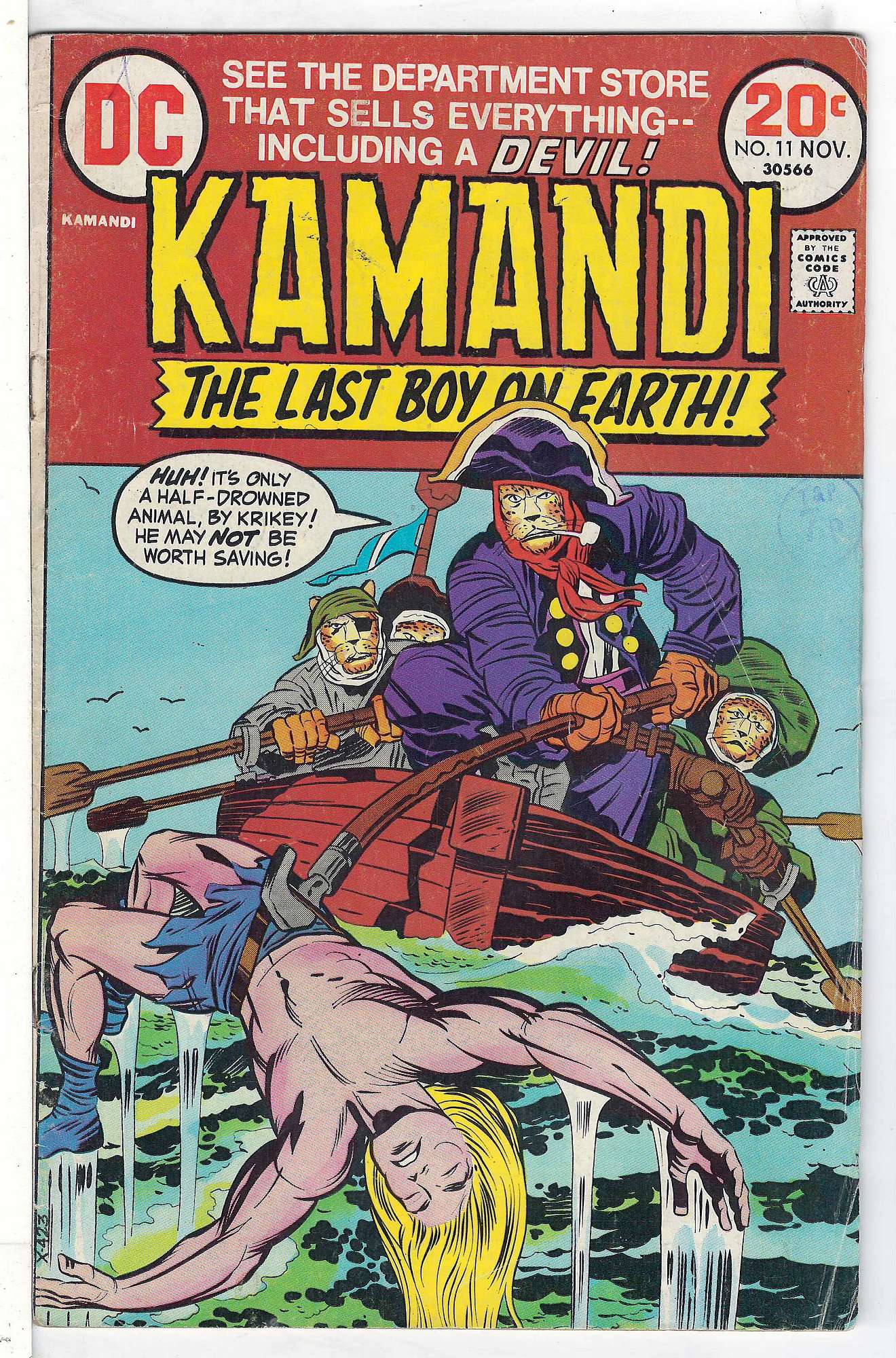 ACTUAL SCAN OF COMIC!<br>Distribution Stamp on Cover - See Scan Cover of Kamandi (Vol 1) The Last Boy on Earth #11. One of 250,000 Vintage American Comics on sale from Krypton!