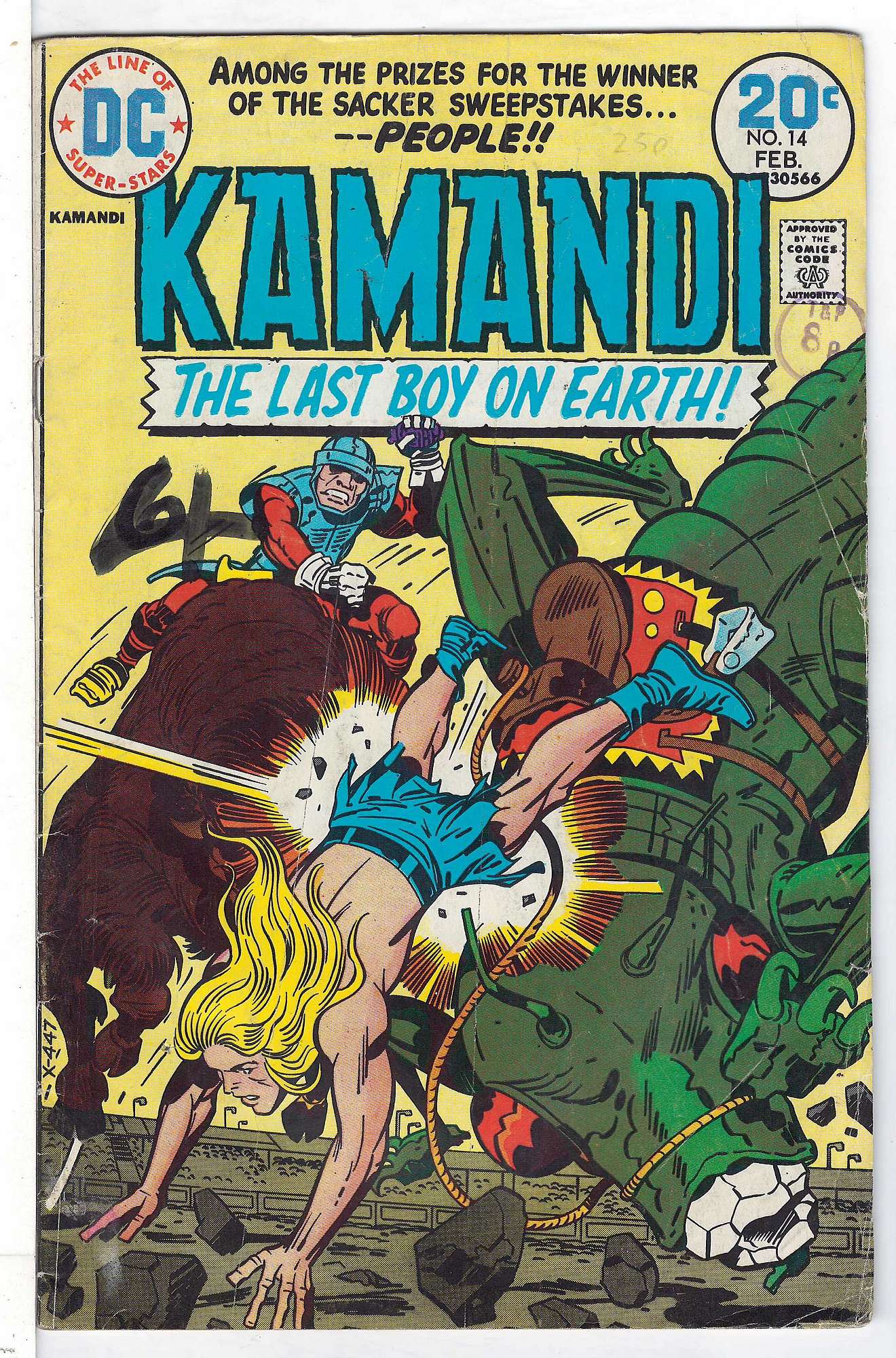 ACTUAL SCAN OF COMIC!<br>Distribution Stamp & Marker on Cover - See Scan Cover of Kamandi (Vol 1) The Last Boy on Earth #14. One of 250,000 Vintage American Comics on sale from Krypton!