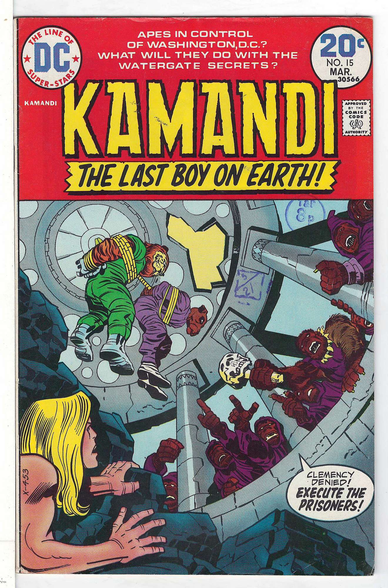 ACTUAL SCAN OF COMIC!<br>Distribution Stamp on Cover - See Scan Cover of Kamandi (Vol 1) The Last Boy on Earth #15. One of 250,000 Vintage American Comics on sale from Krypton!