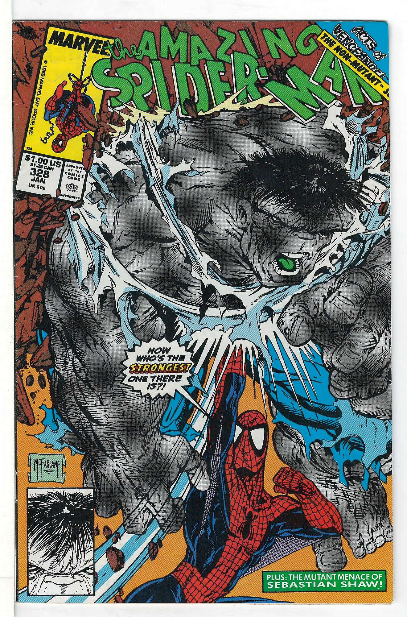 Spider-Man vs Hulk<br>ACTUAL SCAN OF COMIC!<br> Cover of Amazing Spider-Man (Vol 1) #328. One of 250,000 Vintage American Comics on sale from Krypton!