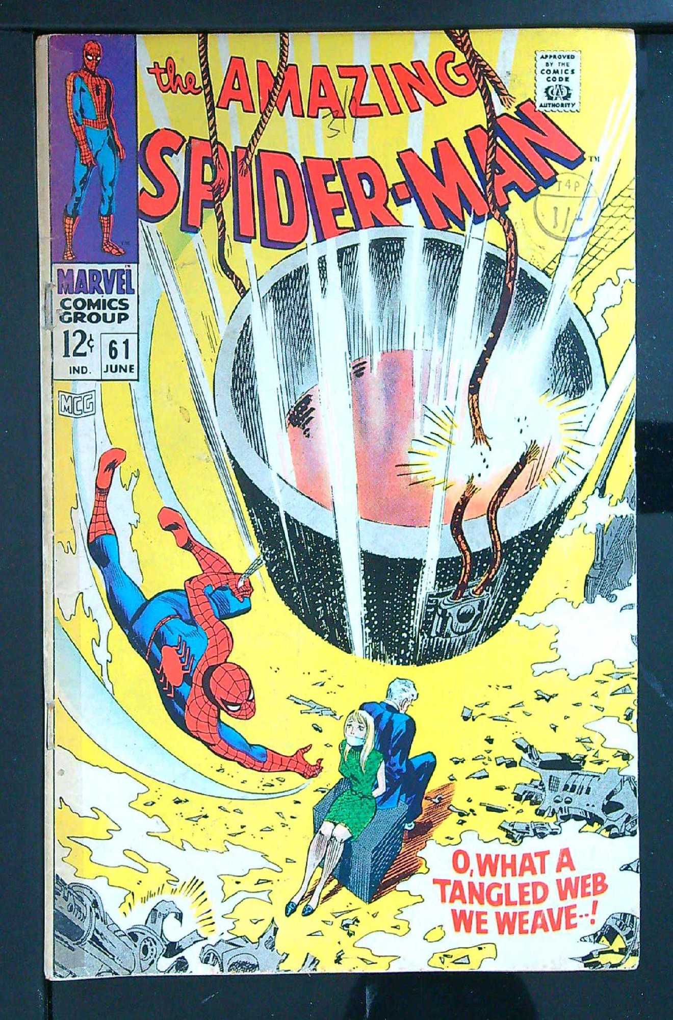ACTUAL SCAN OF COMIC!<br>Distribution Stamp on Cover - Taped Spine - See Scan Cover of Amazing Spider-Man (Vol 1) #61. One of 250,000 Vintage American Comics on sale from Krypton!