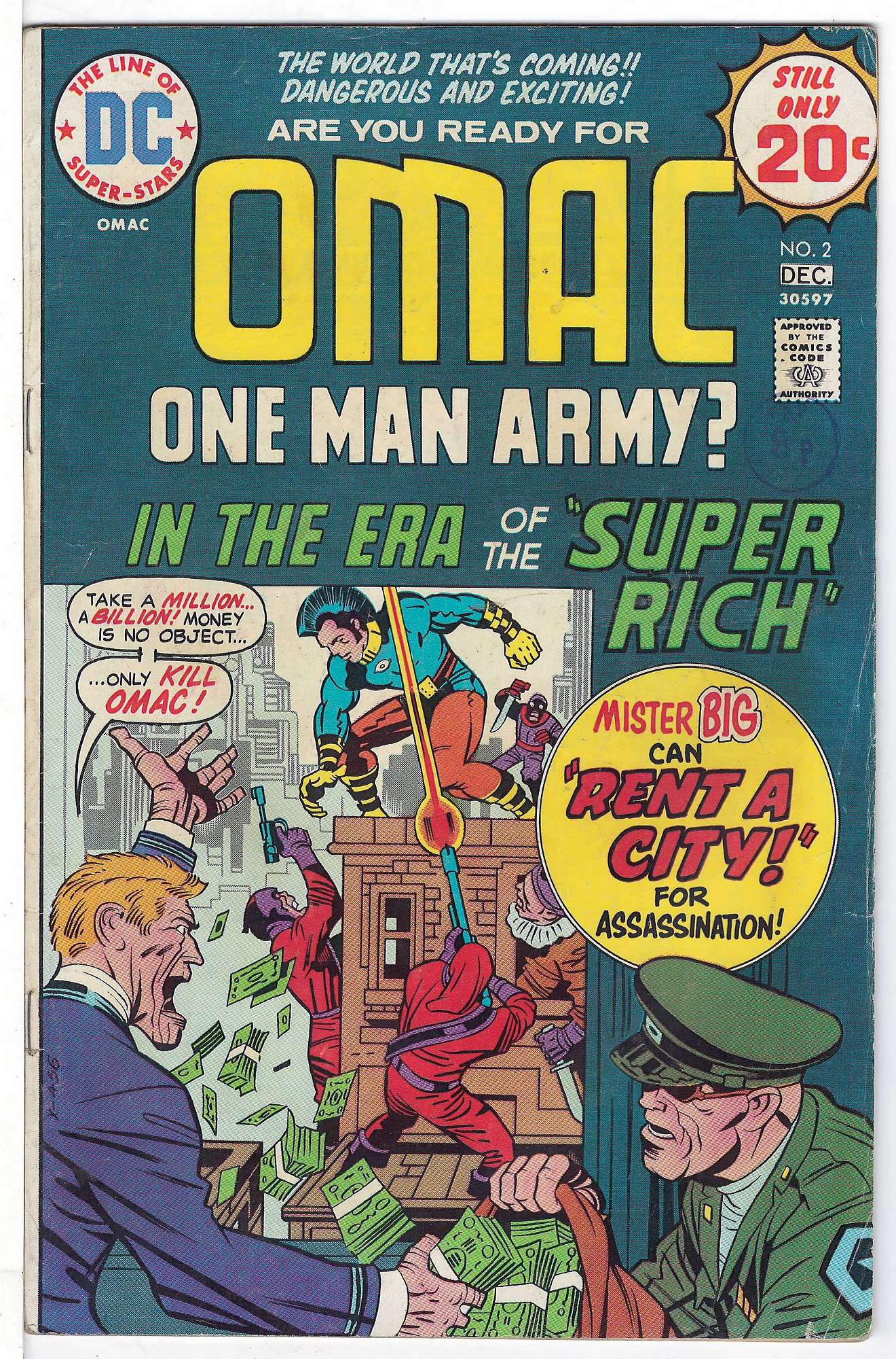 ACTUAL SCAN OF COMIC!<br>Stamp on Cover - See Scan. Cover of Omac (Vol 1) One Man Army Corps #2. One of 250,000 Vintage American Comics on sale from Krypton!