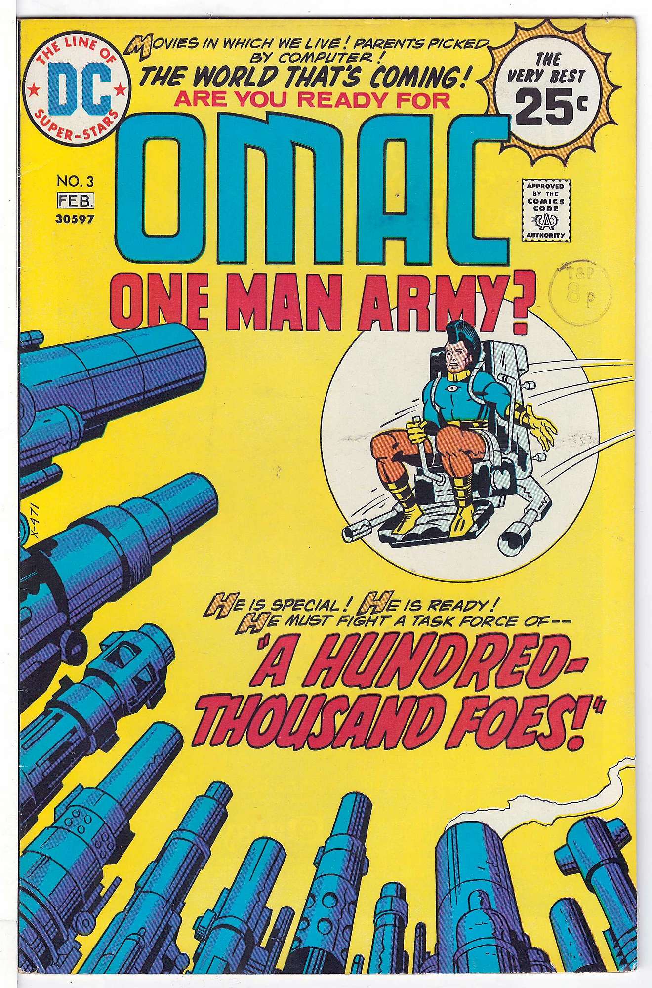 ACTUAL SCAN OF COMIC!<br>Stamp on Cover - See Scan. Cover of Omac (Vol 1) One Man Army Corps #3. One of 250,000 Vintage American Comics on sale from Krypton!