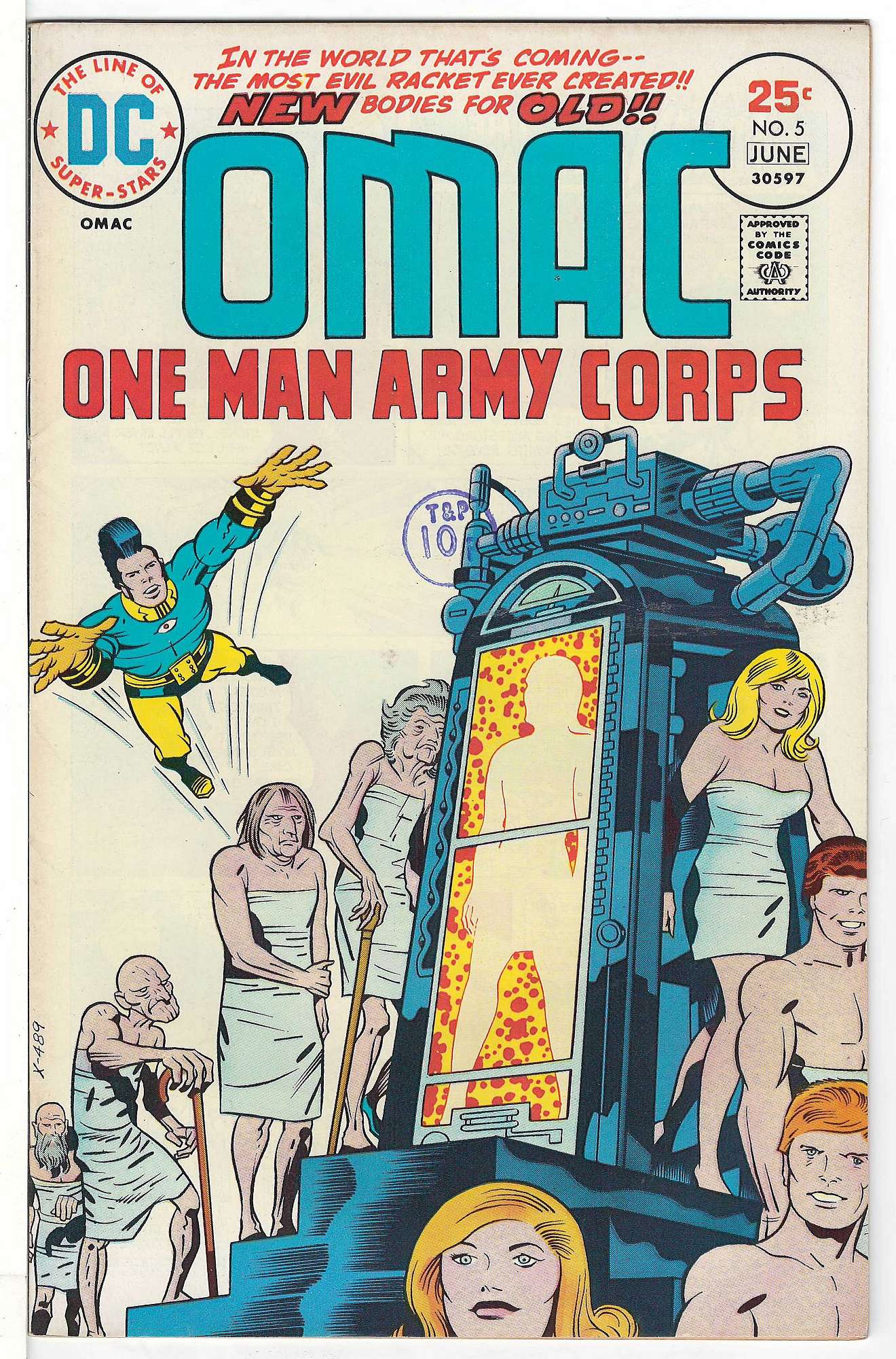 ACTUAL SCAN OF COMIC!<br>Stamp on Cover - See Scan. Cover of Omac (Vol 1) One Man Army Corps #5. One of 250,000 Vintage American Comics on sale from Krypton!