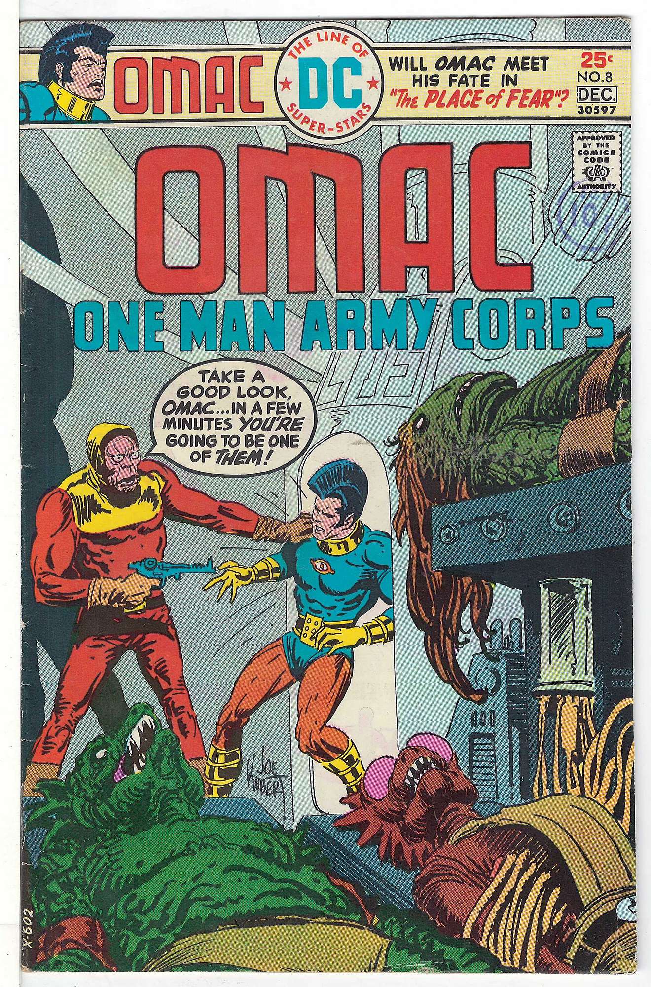 ACTUAL SCAN OF COMIC!<br>Stamp on Cover - See Scan. Cover of Omac (Vol 1) One Man Army Corps #8. One of 250,000 Vintage American Comics on sale from Krypton!