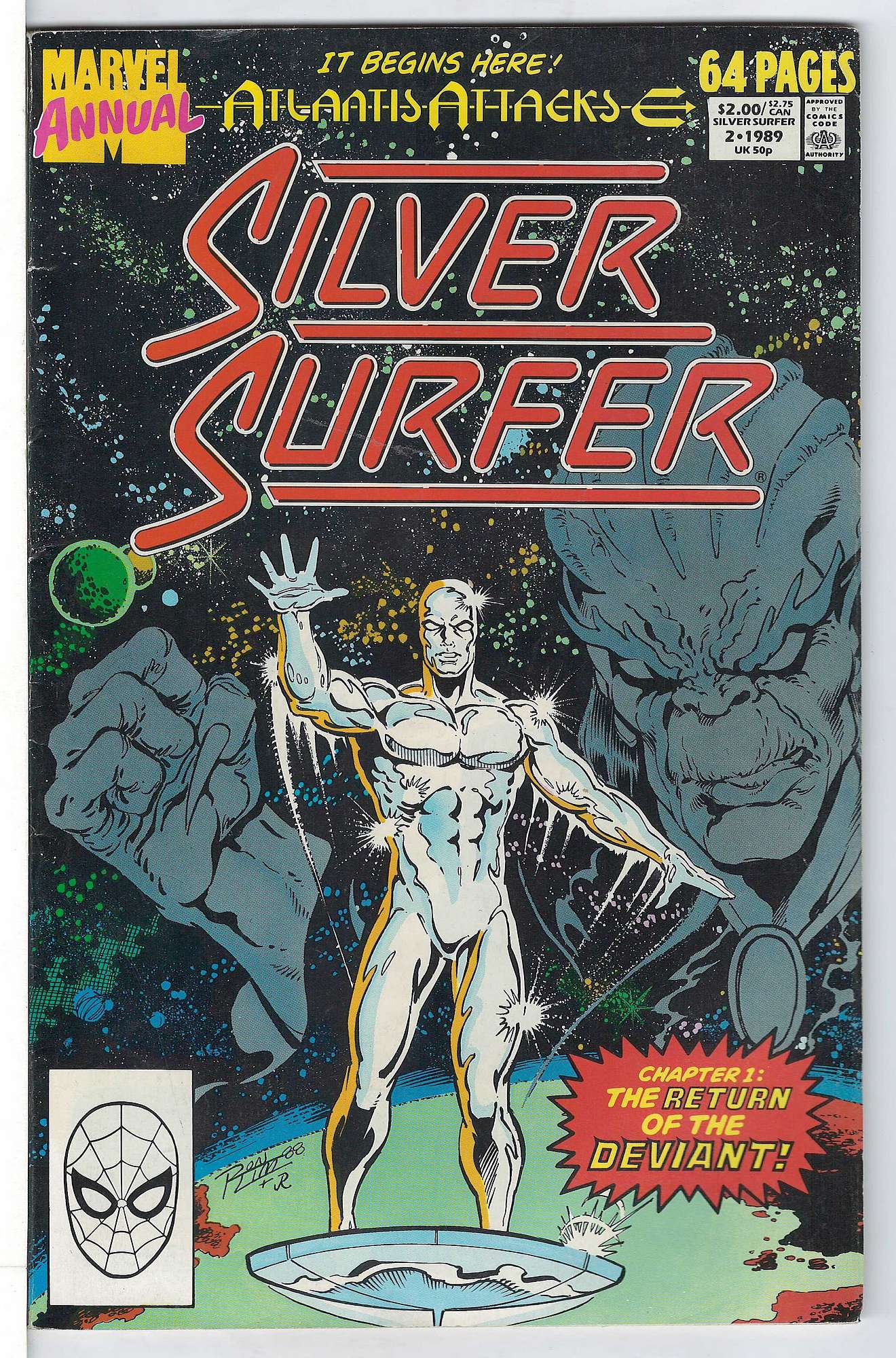 ACTUAL SCAN OF COMIC!<br> Cover of Silver Surfer Annual #2. One of 250,000 Vintage American Comics on sale from Krypton!